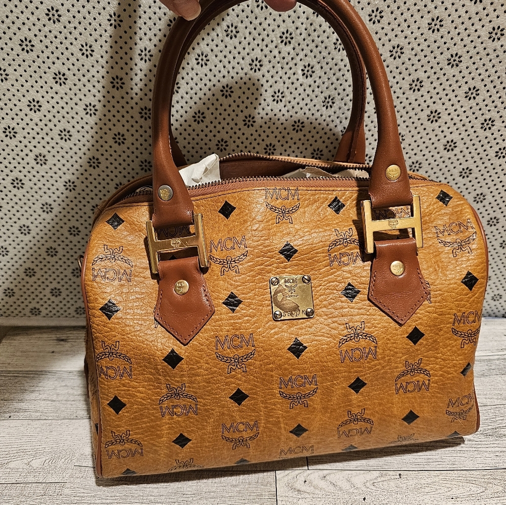 MCM Women's Tan Leather Boston Satchel - Picture 3 of 16